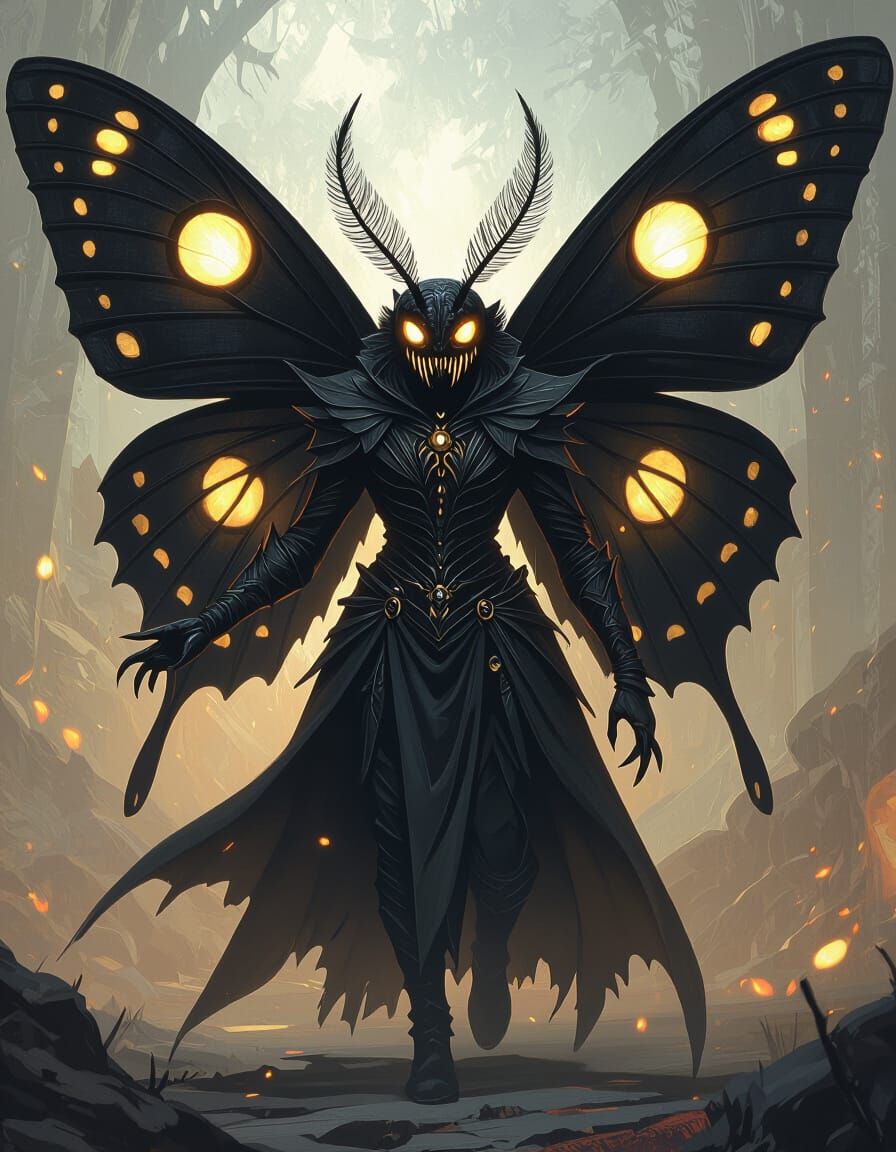 Sinister Moth Sorcerer Wielding Arcane Magic