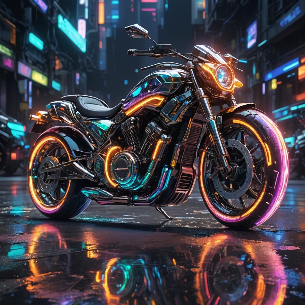 Futuristic Neon Motorcycle in Anime Fantasy Style
