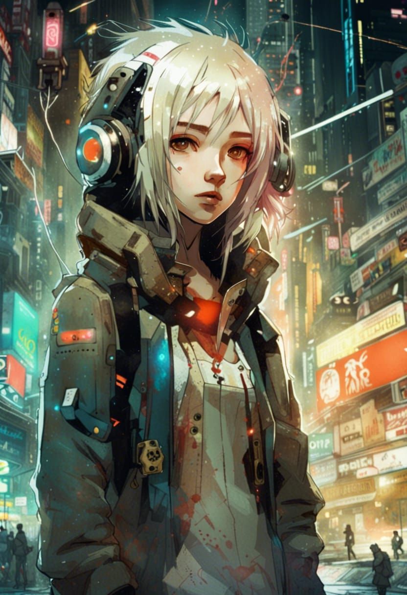 Anime Cyberpunk Girl in Postmodern Style