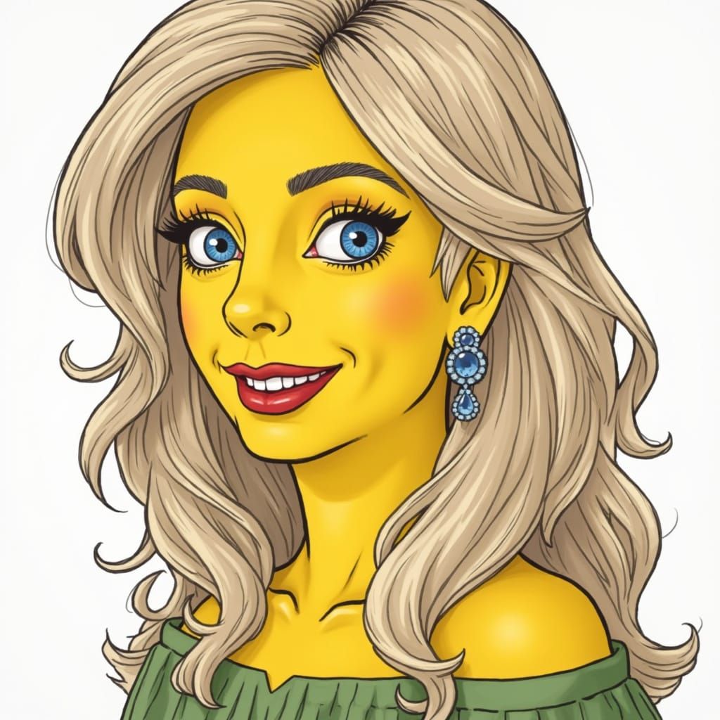 Simpsons Style Cartoon of a Beautiful Young Woman