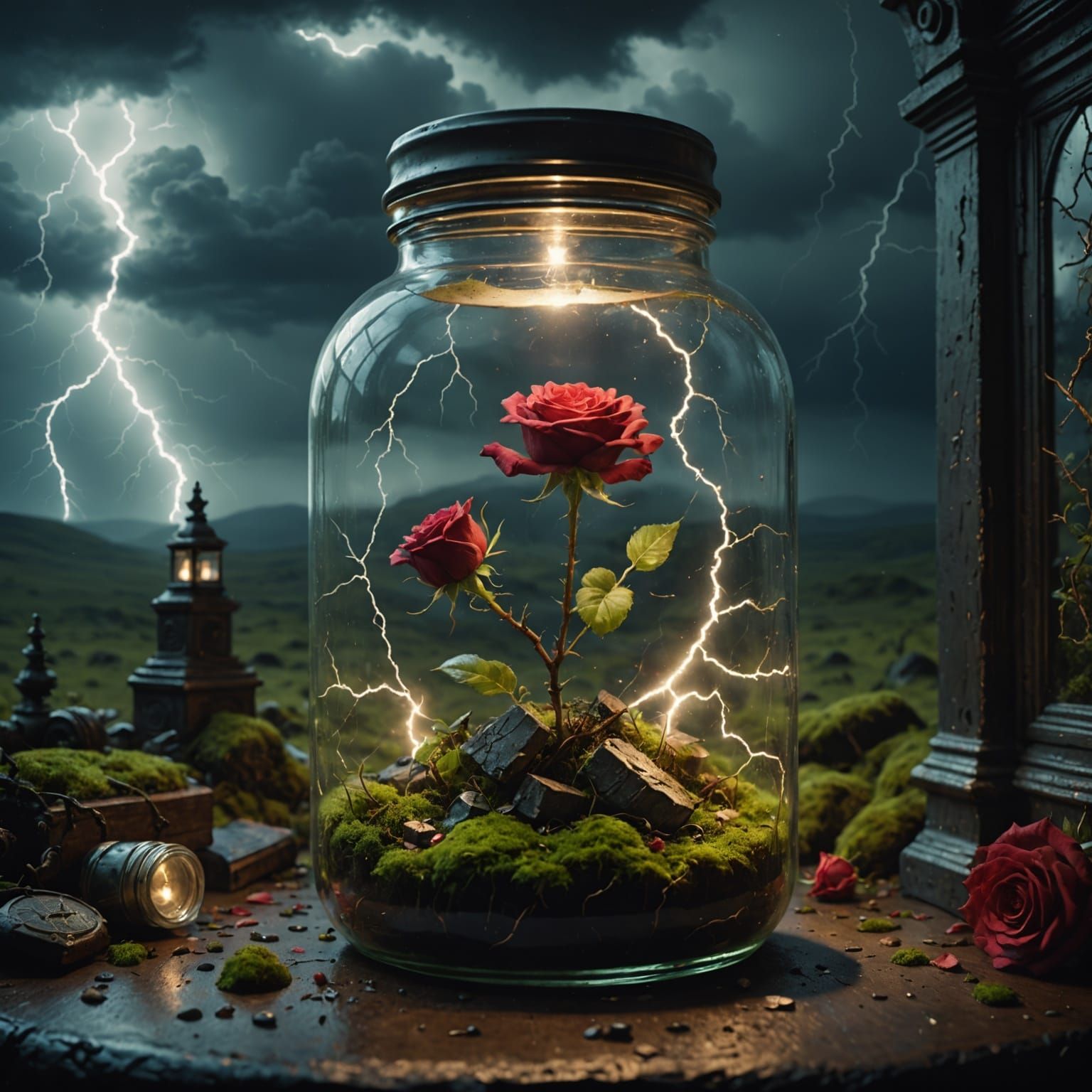 Epic Stormy Night Scene in a Magical Jar