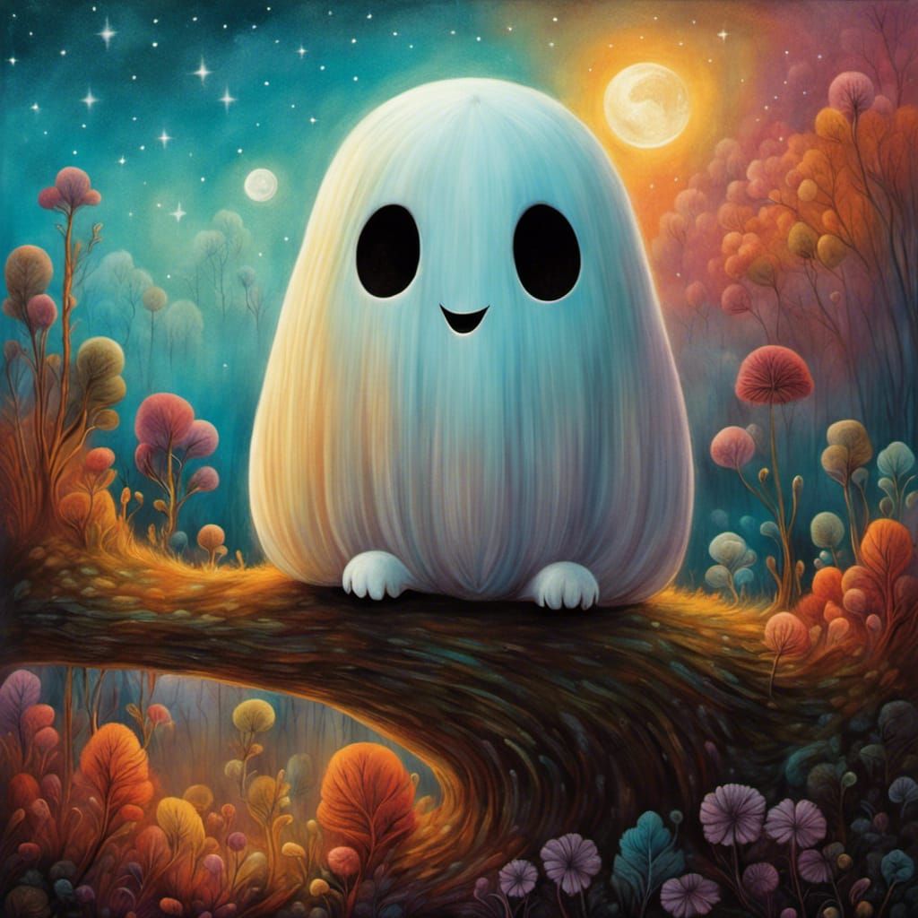 Happy Ghost in Modern Surrealist Style