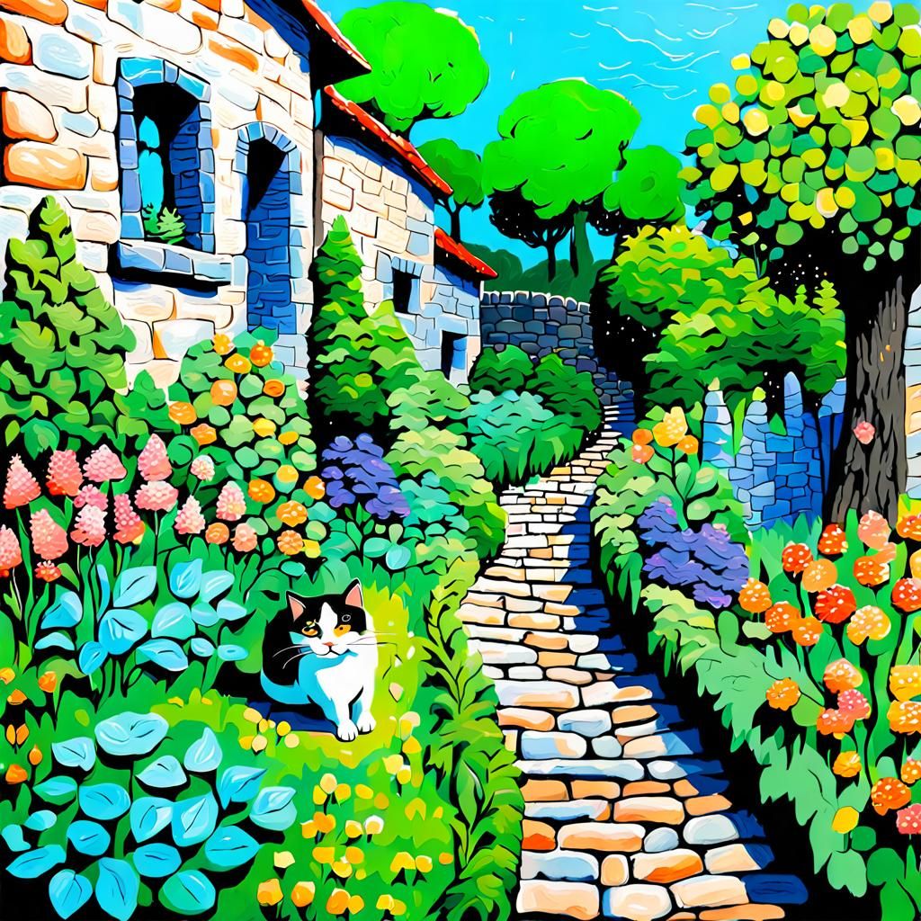 Impasto Garden Path to Medieval Wall