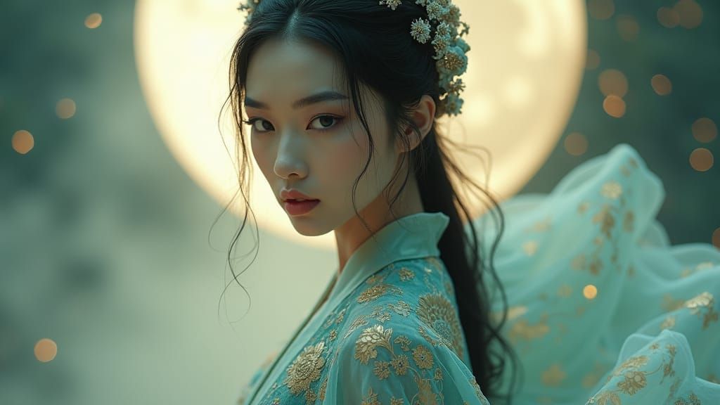Ethereal Asian Beauty in Lunar Glow, Cinematic Still