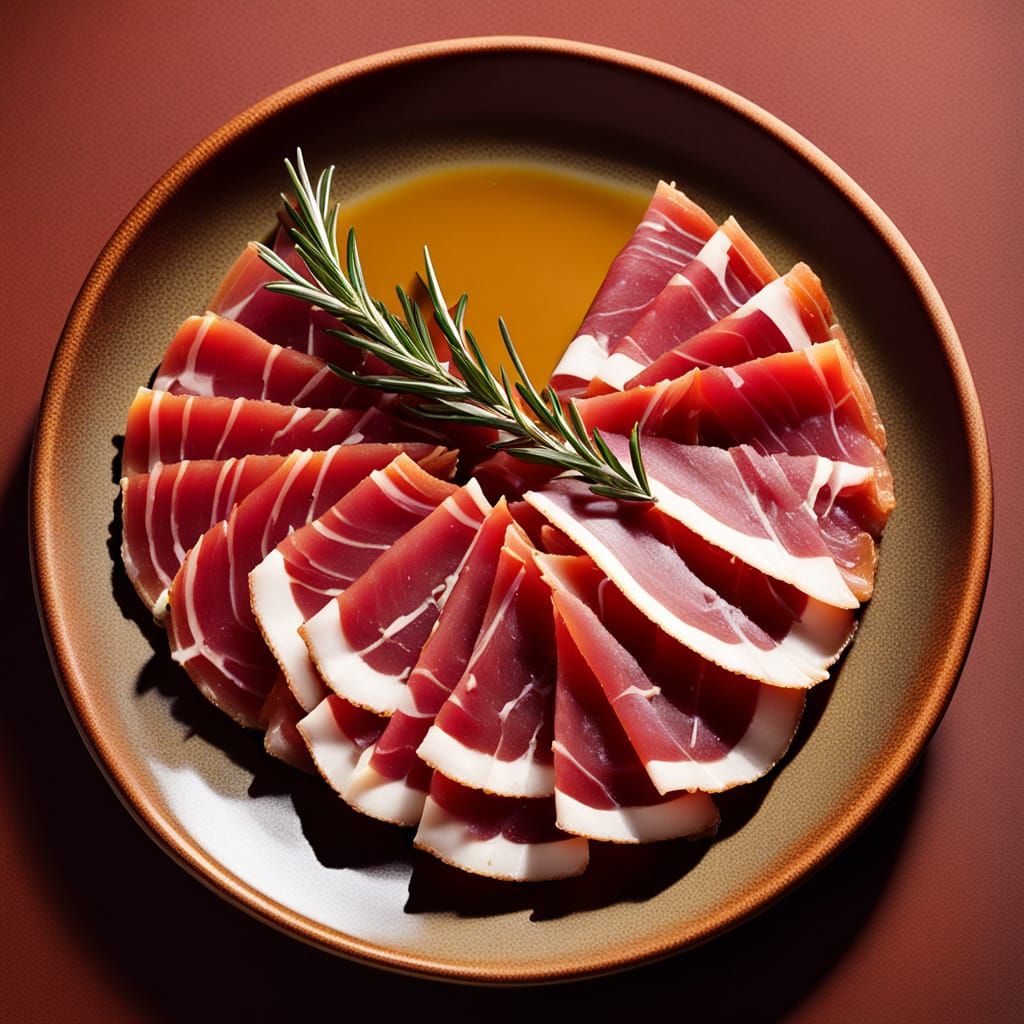 Sliced Spanish Jamon Iberico on Earthy Plate