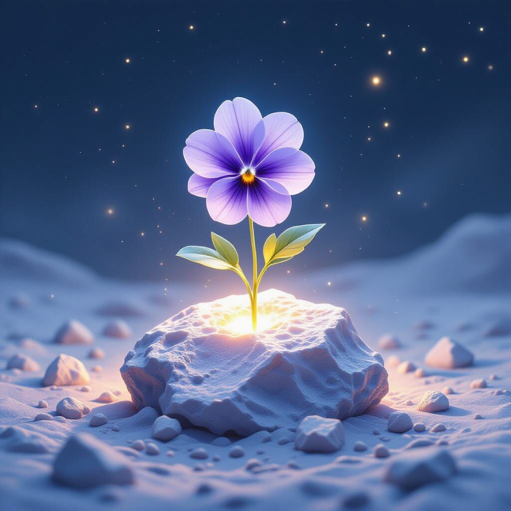 Violet Blossoms on Moonrock in Ethereal Light
