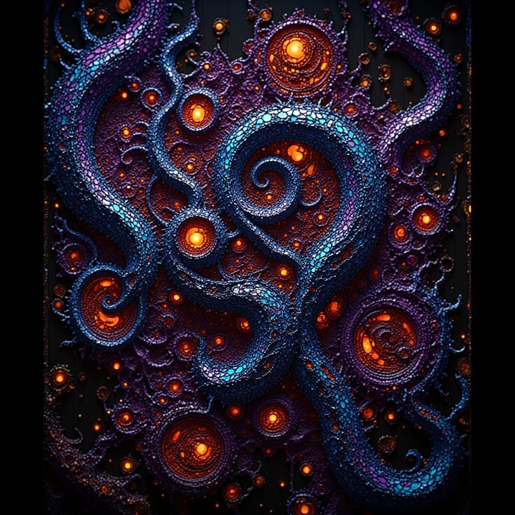 Dark Web Abstract Fractal with Zentangle Patterns