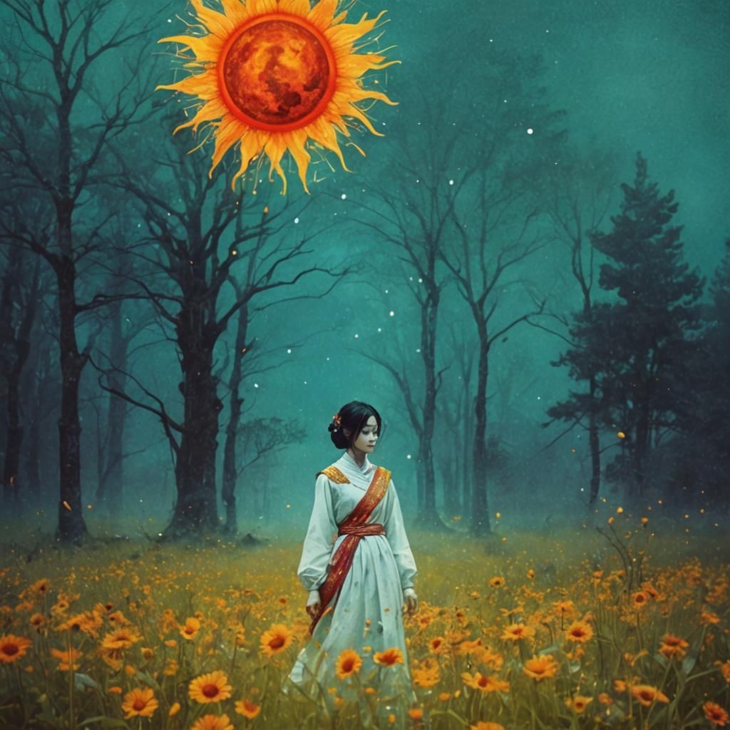 Vibrant Sun Queen in Mixed Media Screen Print