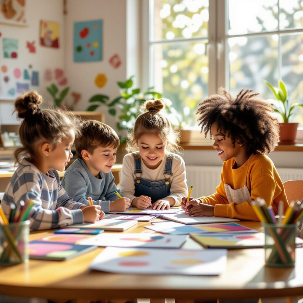 Children Learning and Creating in a Vibrant Classroom