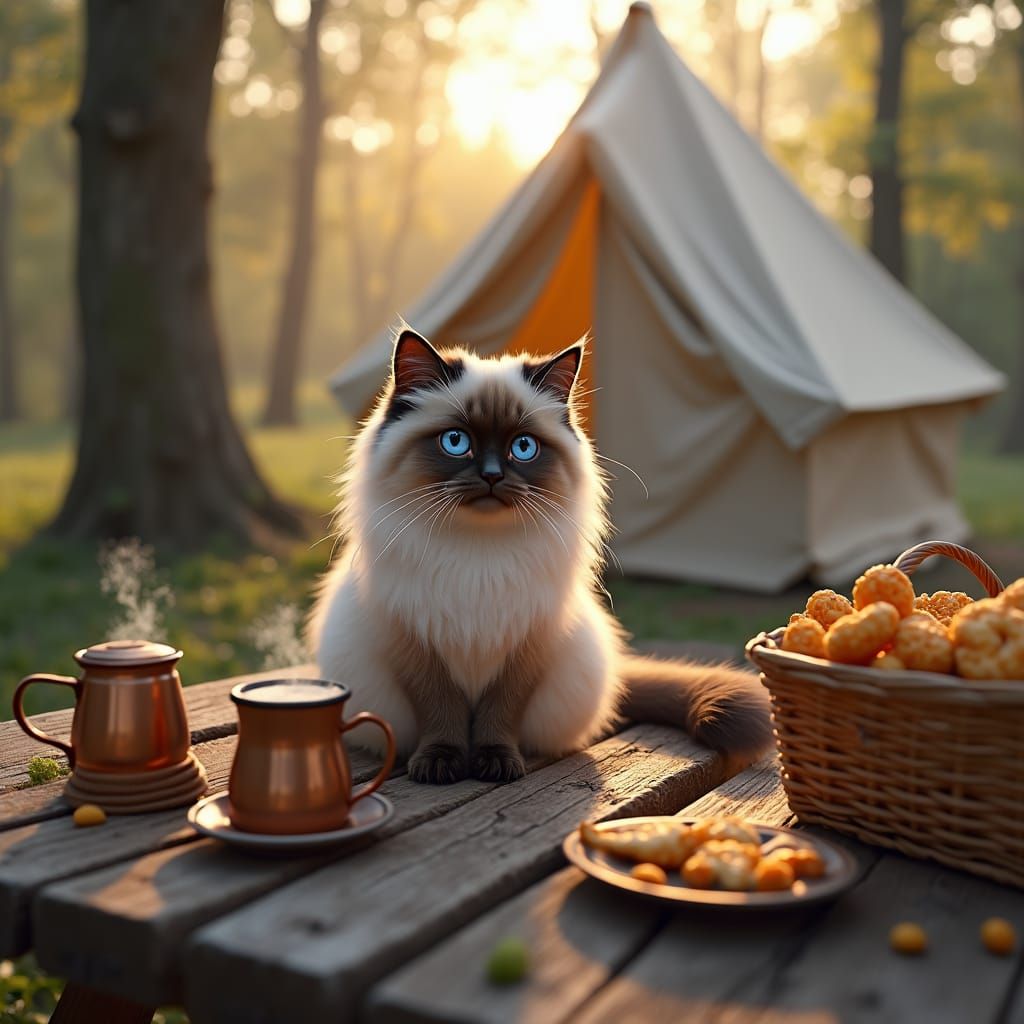 Ragdoll Cat at Campsite, Unreal Engine 5 Concept