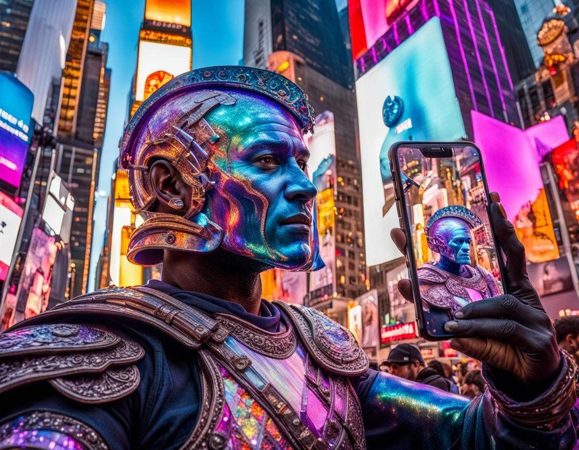 Gladiator's Selfie in Times Square, Surreal Art
