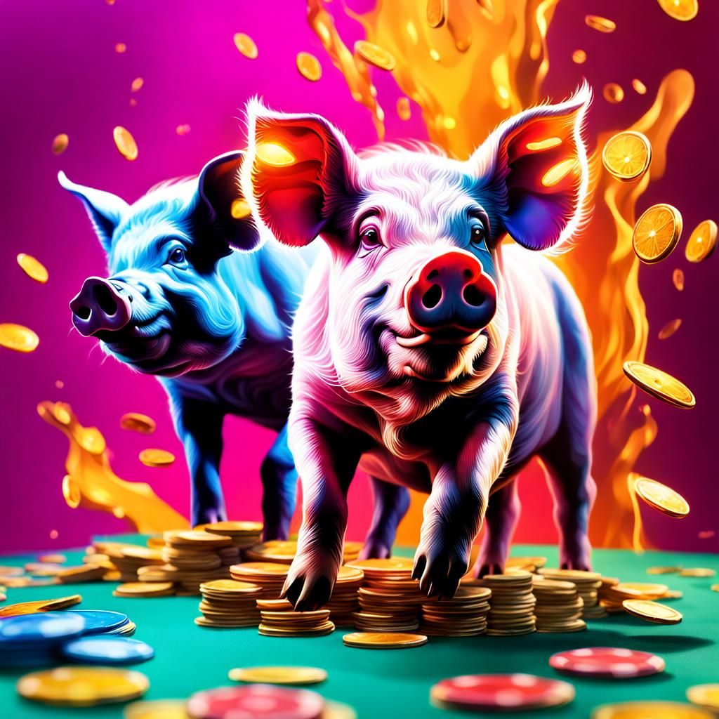 Pigs Playing Cards in Pub: Hyperrealistic Splash Art