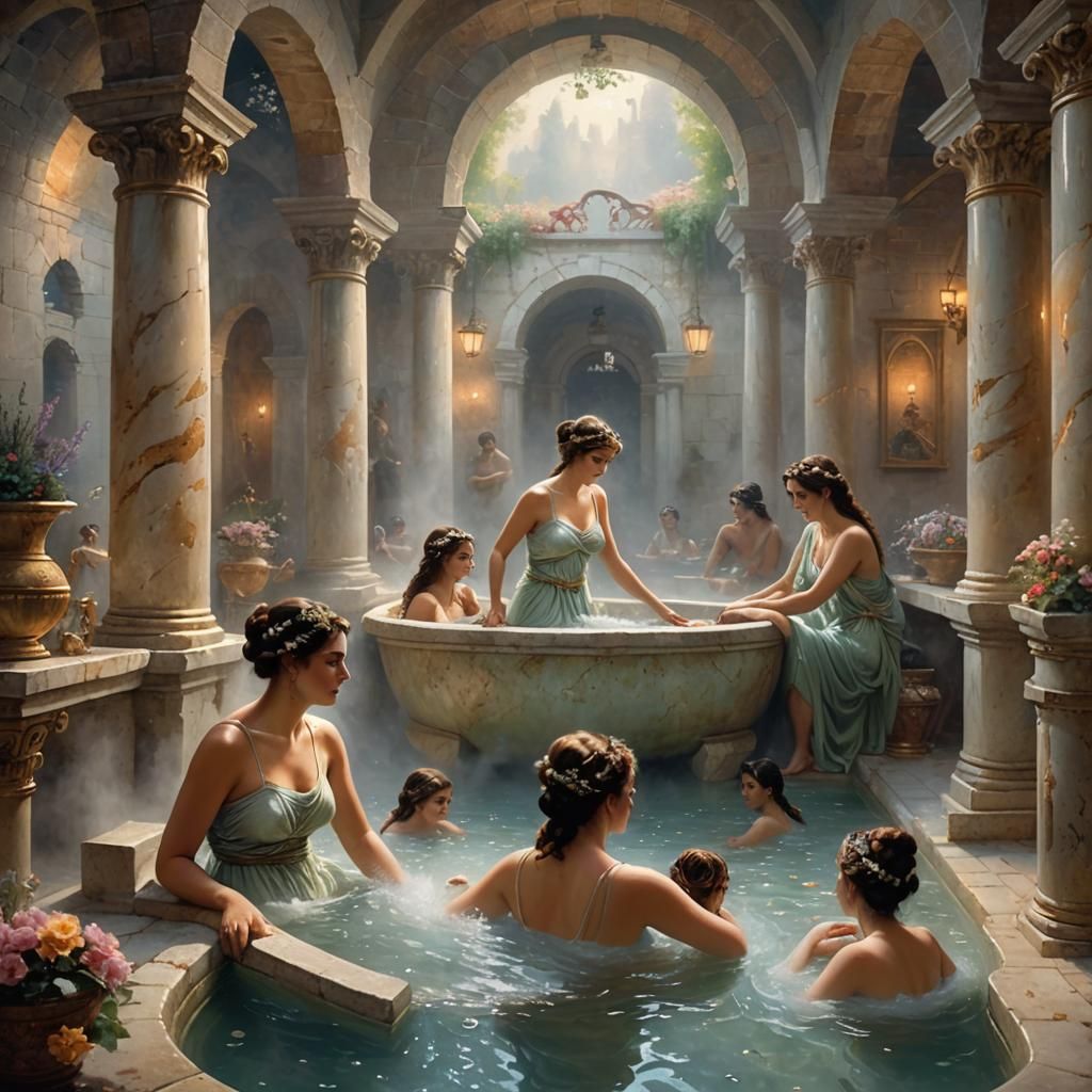 Roman Bathhouse Scene in Ethereal Style