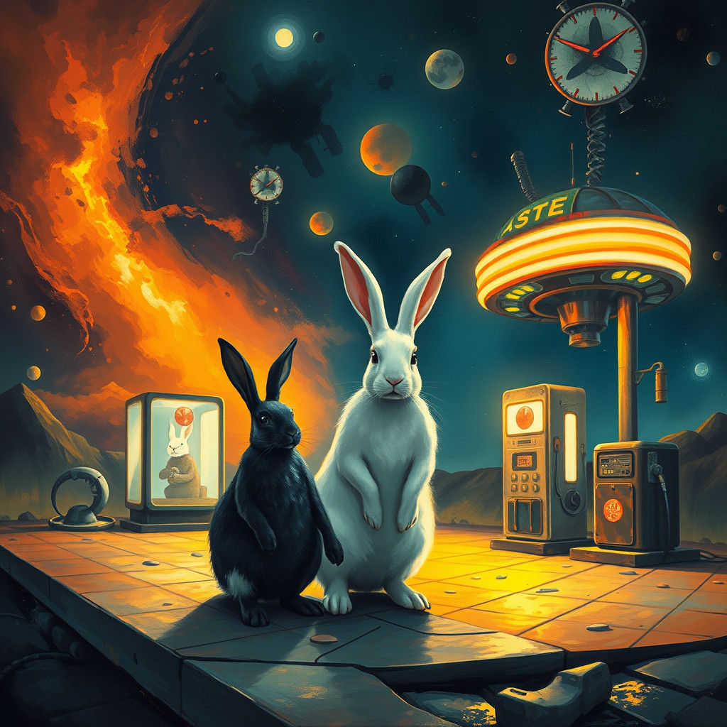 Rabbits at Interstellar Gas Station: Surreal Dreamscape