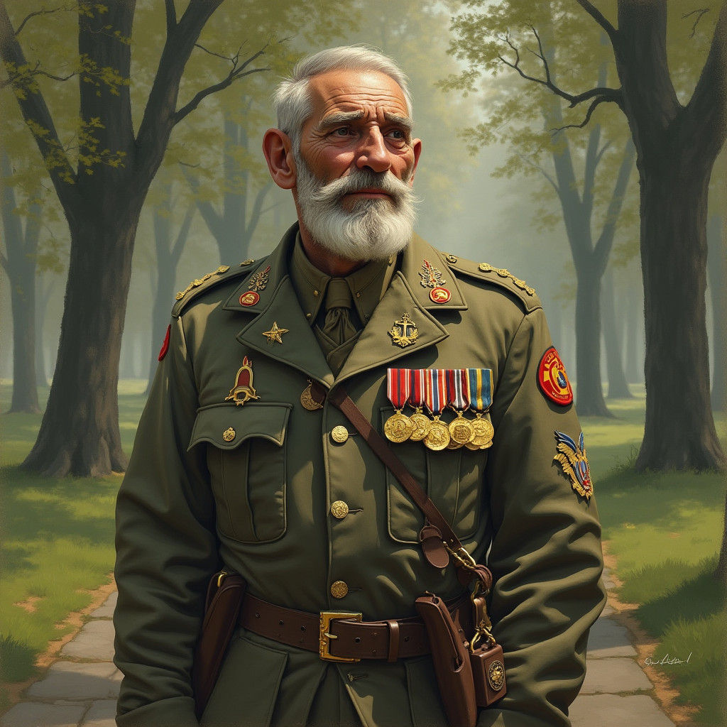 Triton War Veteran in Park, Wyeth-Inspired Portrait