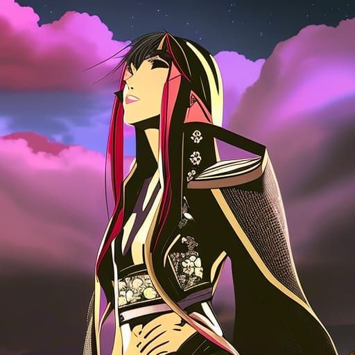 Cyberpunk Girl Gazing at Night Sky