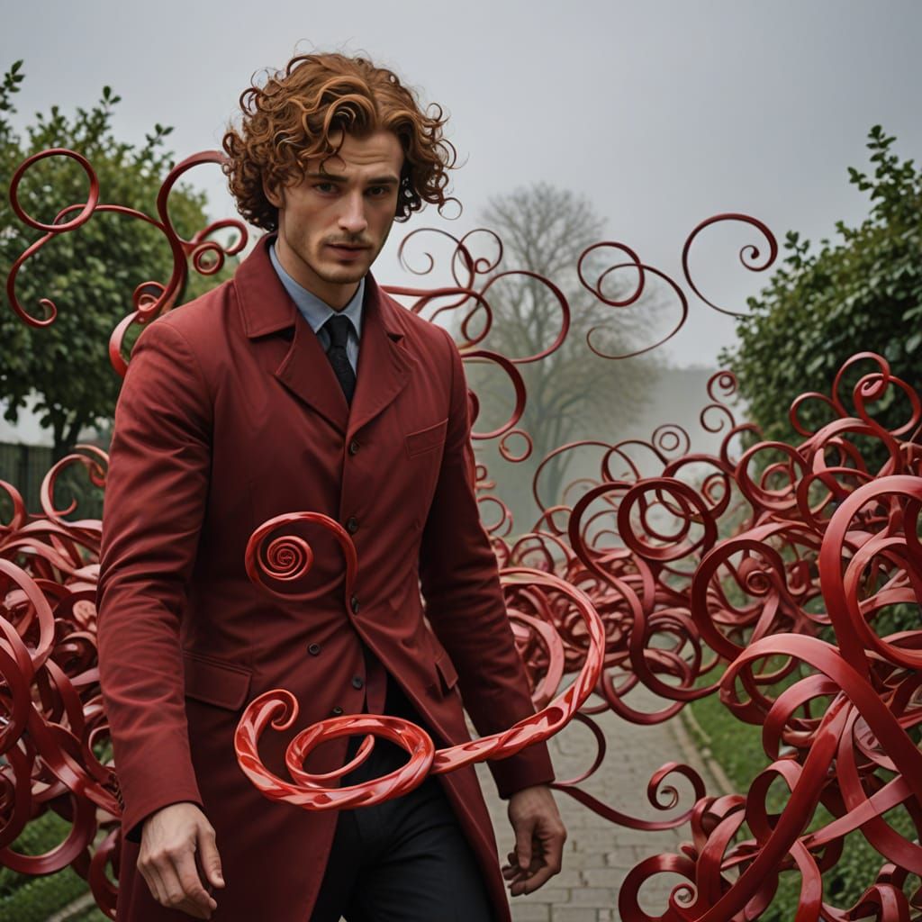 Abstract Swirling Forms in Deep Reds