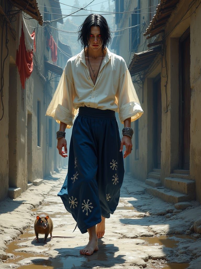 Ethereal Vampire Strides Through Medieval Alleyway