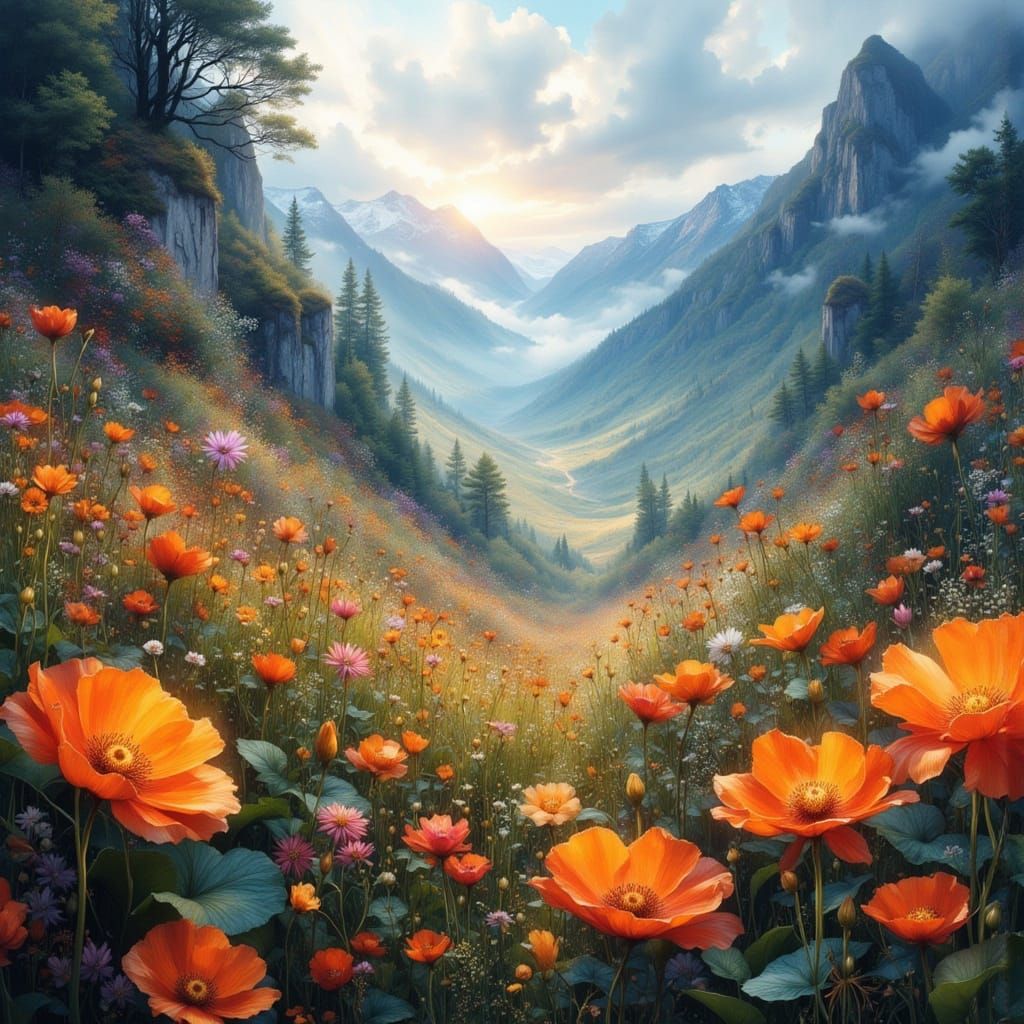 Valley of Flowers in Epic 3D Game Cinematic Style