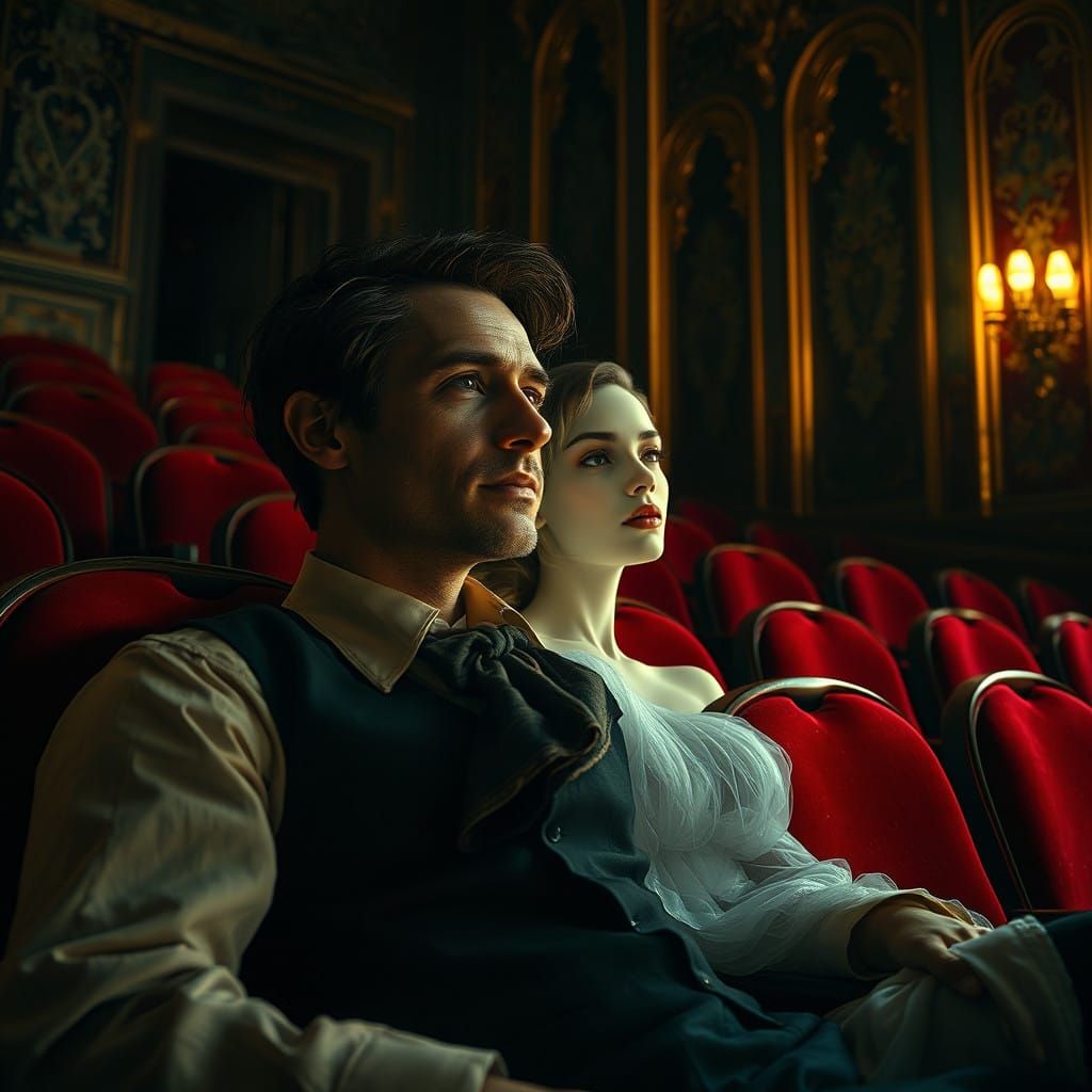 Ethereal Encounter in a Vintage Cinema