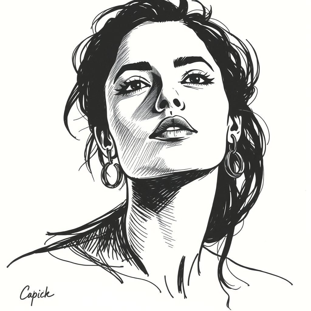 Striking Portrait of Woman in Ink Style
