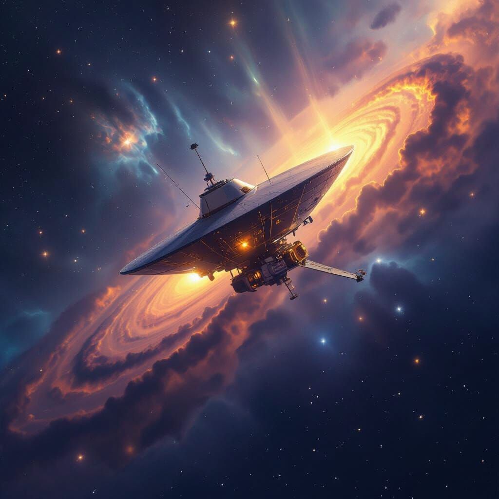 Voyager 1 in Cosmic Nebula, Golden Glow