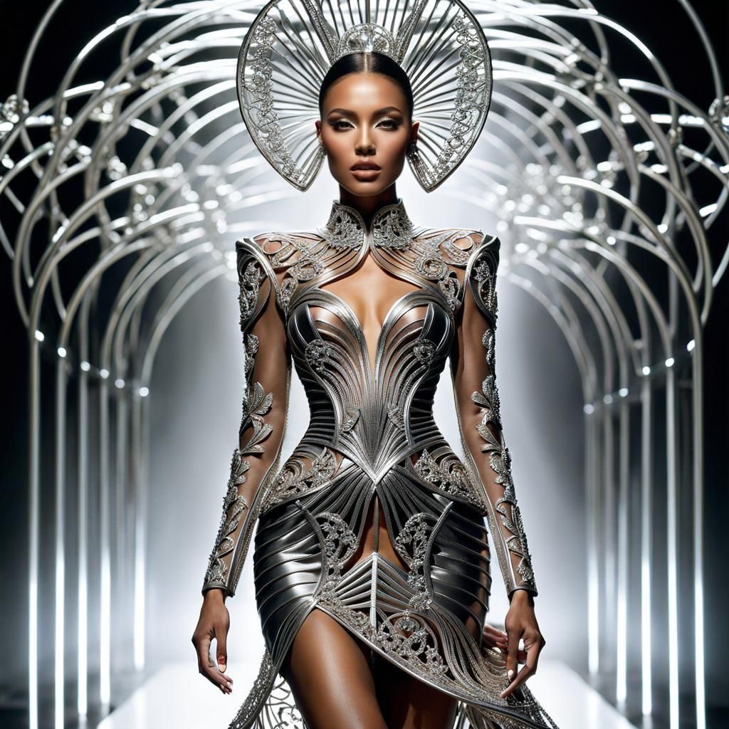 Chrome Filigree Dress on High Fashion Model
