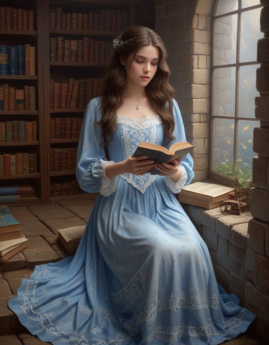Ethereal Fantasy Portrait of a Medieval Maiden Reading in a ...