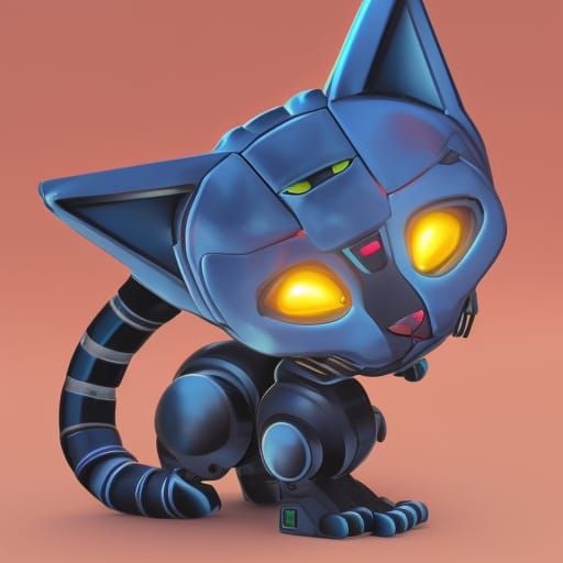 Hyperrealistic Cat Mecha with Cute Eyes