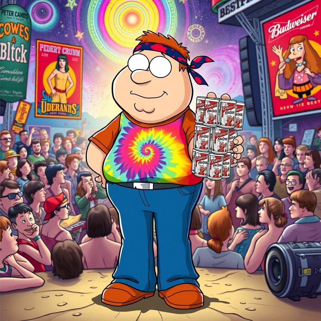 Peter Griffin as Hippie Concertgoer Enjoying Budweiser Beer...
