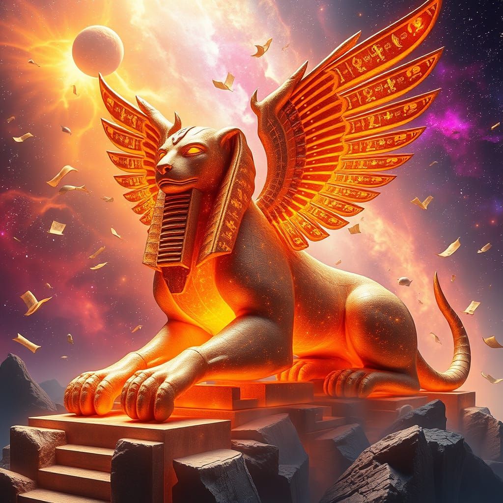 Starlight Sphinx Guarding Celestial Library Entrance