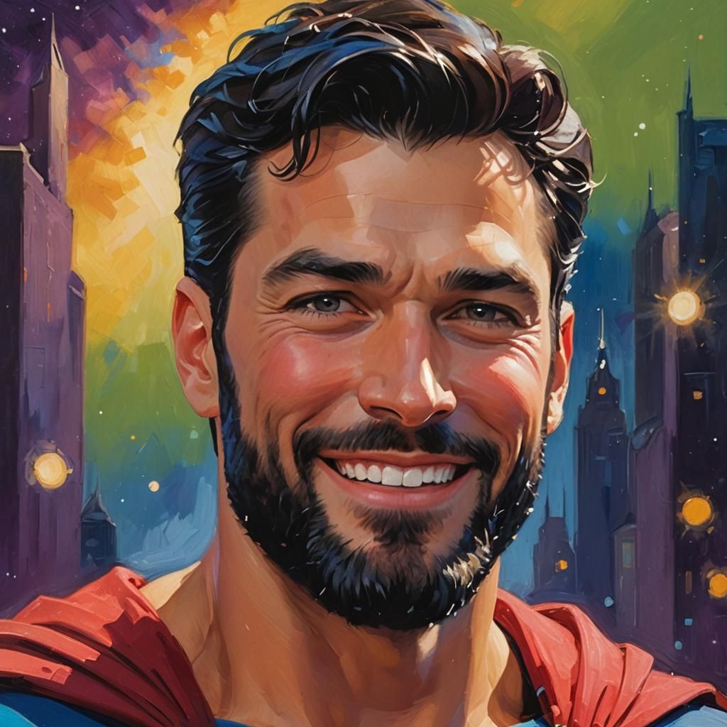 Joyful Superman Portrait in Impressionist Style