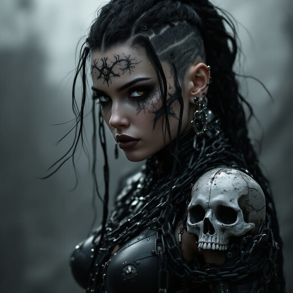 Fierce Cyberpunk Goddess in Gothic Armor