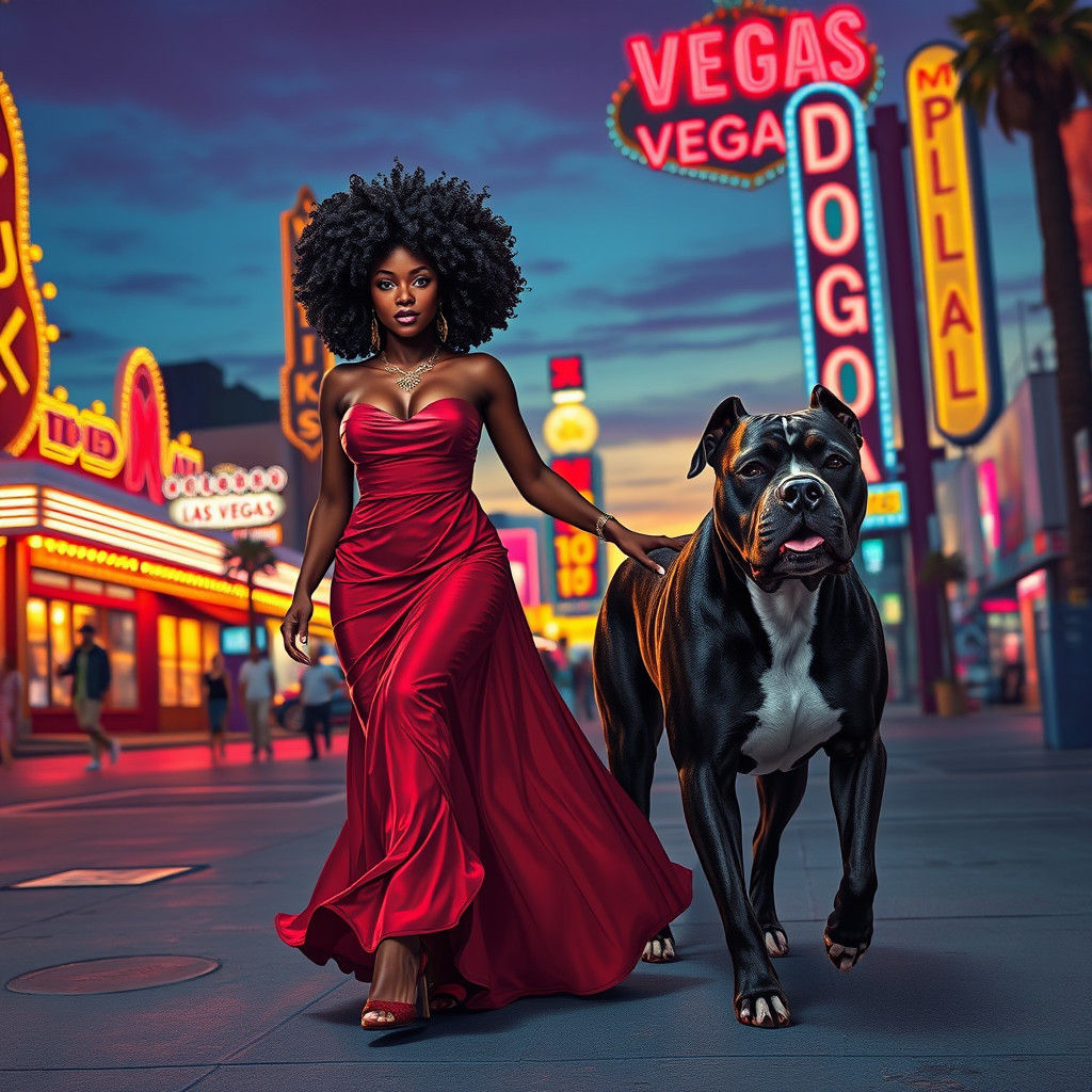 Las Vegas Woman and Pitbull: Detailed Matte Painting