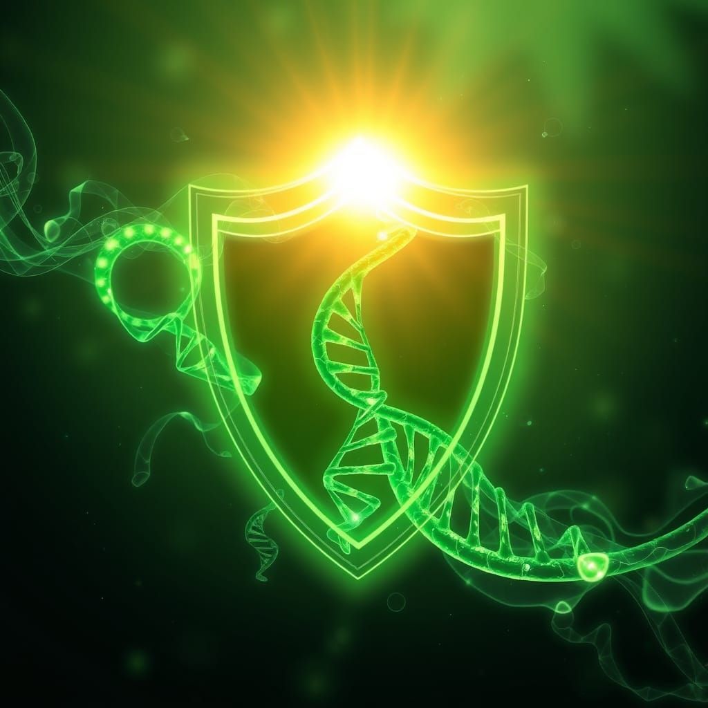 DNA Helix Radiates Green Energy and Flow