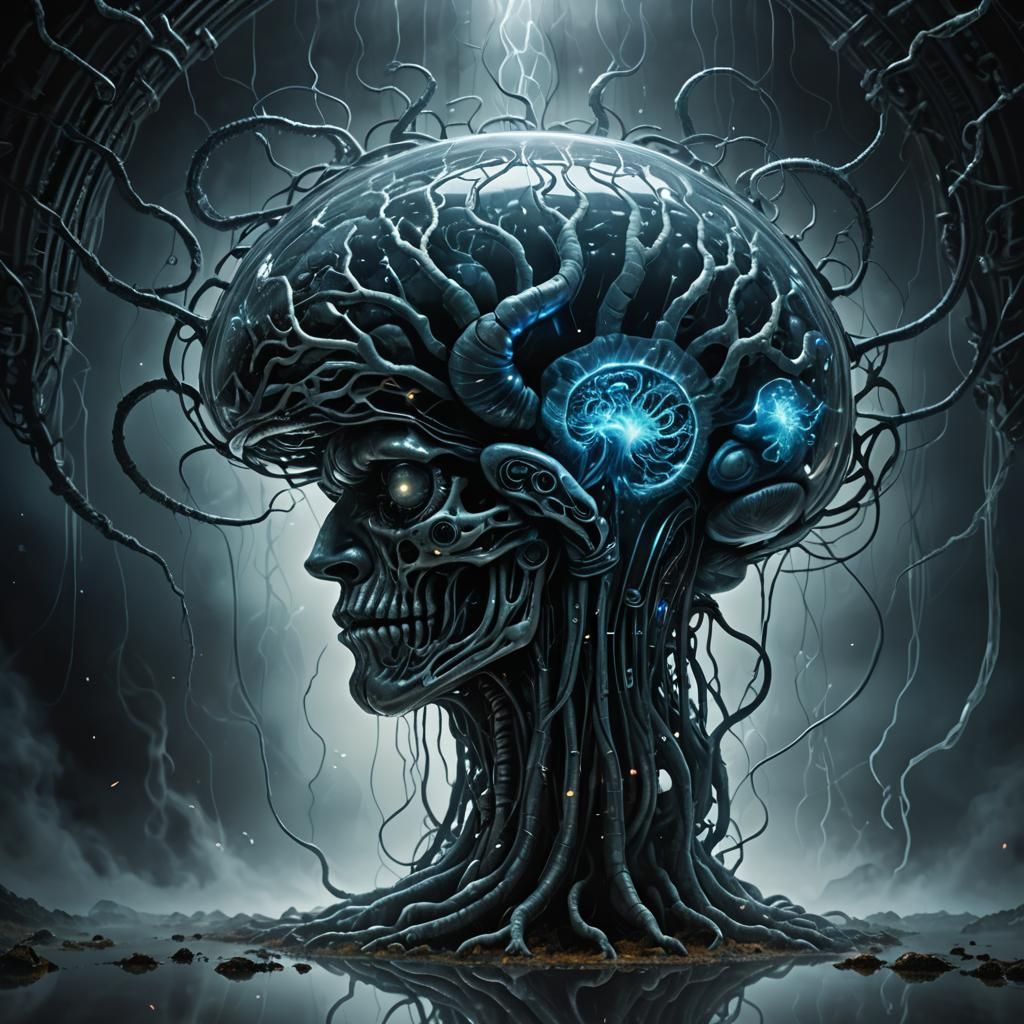 Eerie Brain in Glass: Dark Fantasy Concept Art