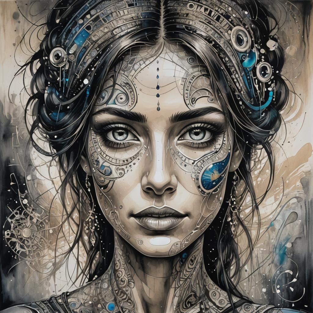 Expressive Portrait in Art Brut Style with Iridescent Light