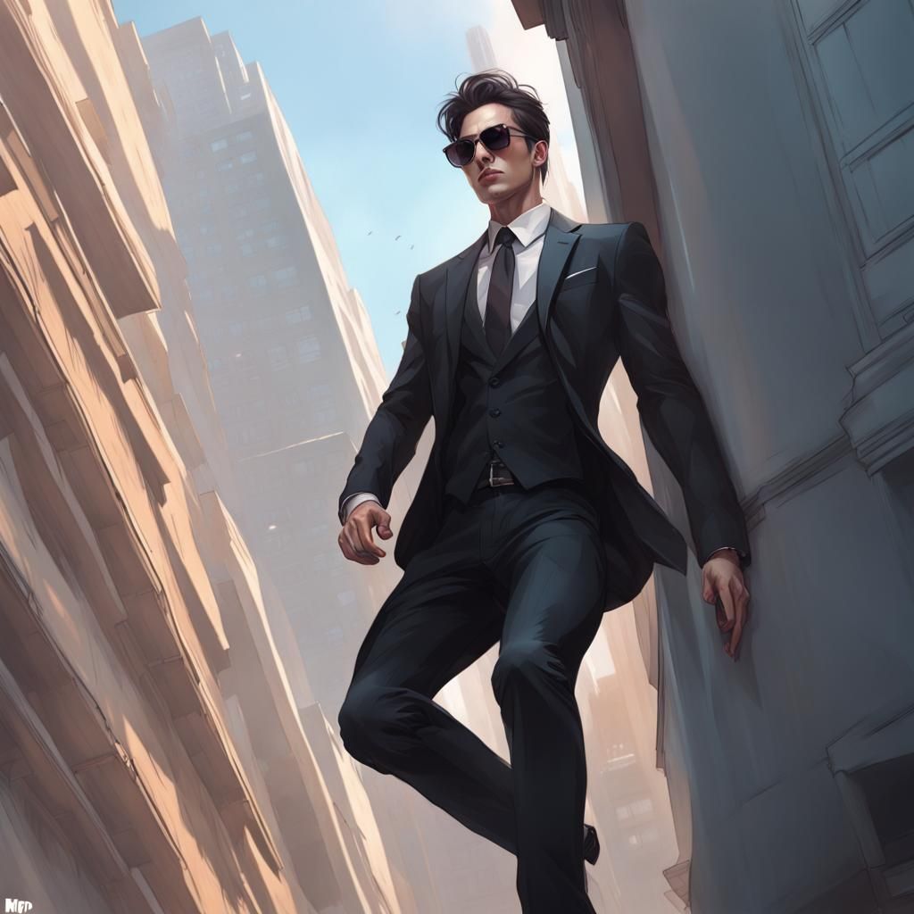 Korean Man Falling: Hyperdetailed Artgerm-Inspired Portrait