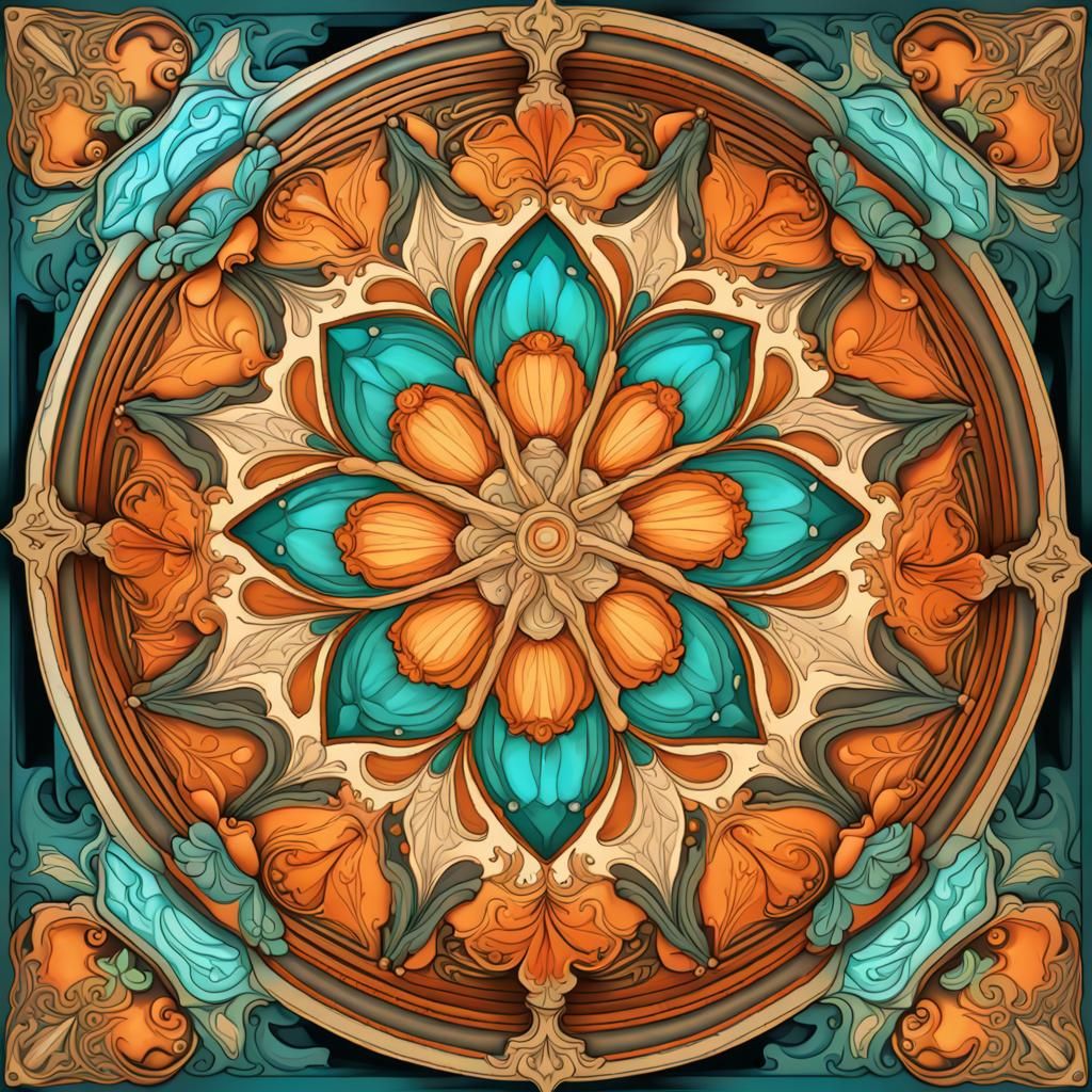 Colorful Mandala in Art Nouveau Rococo Style