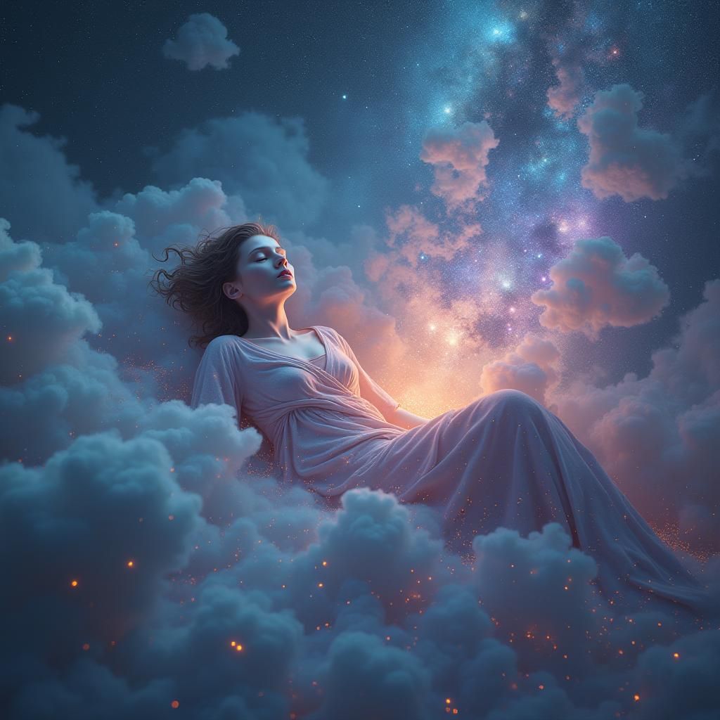 Dreaming Figure Amidst Cosmic Clouds