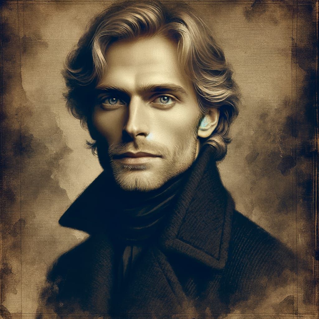 Middle-Aged Man in Sepia Watercolor Art Style