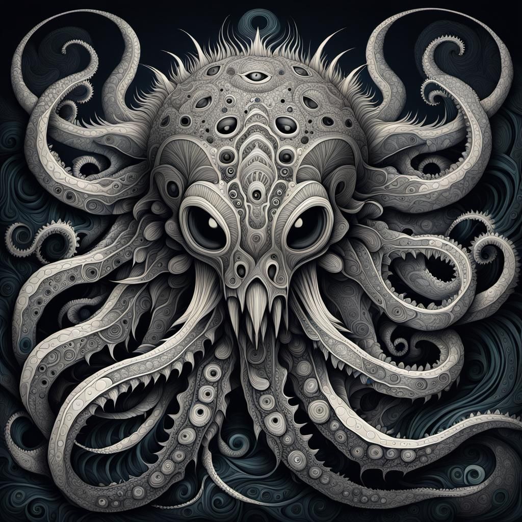 Biomechanical Creature Feast in Wasteland: Abstract Vector A...