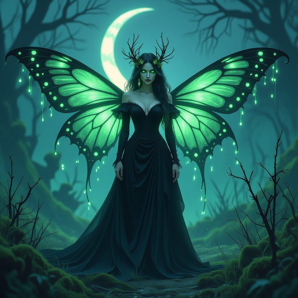 Ethereal Fae Woman with Moth Wings in Digital Art