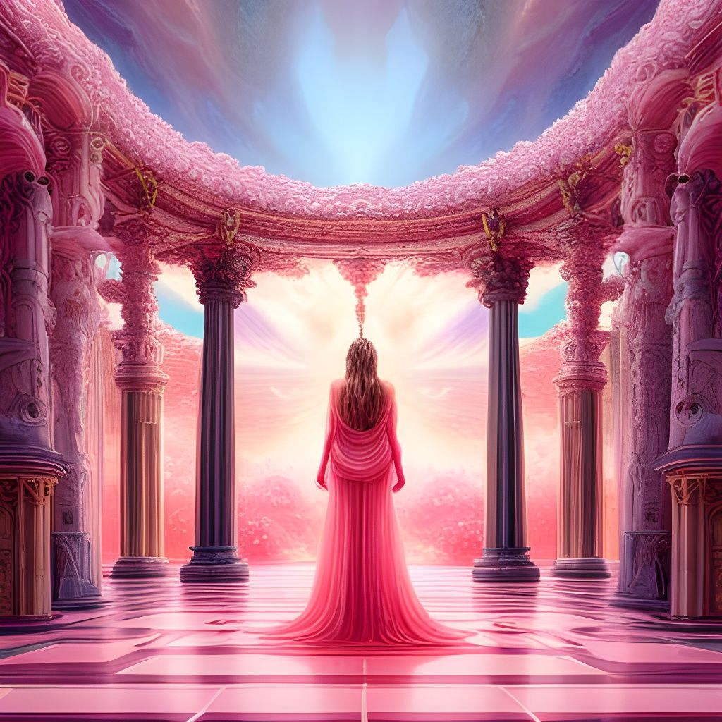 Maximalist Portal to Venus Temple in Vaporwave Style