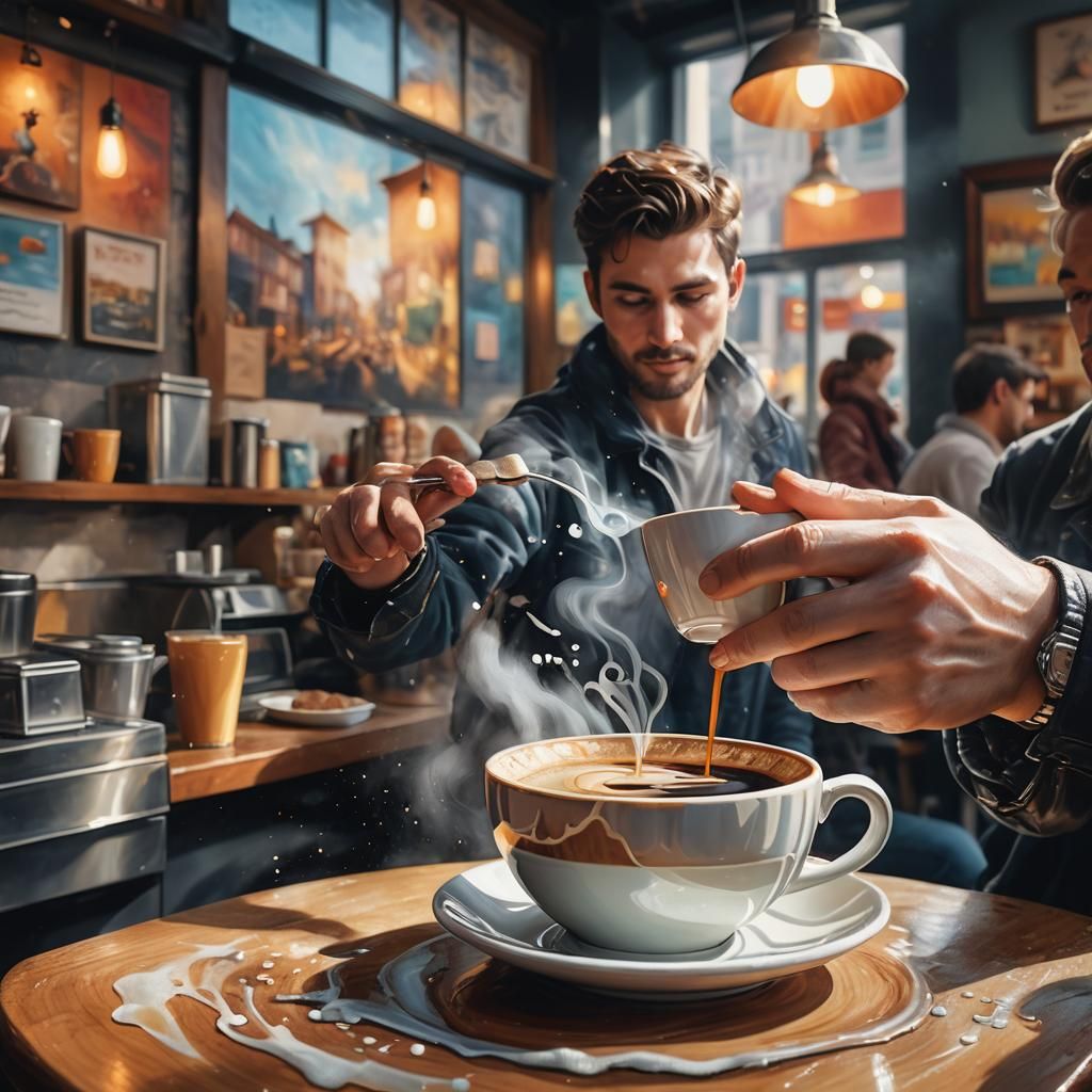 Coffee Shop Hands: Hyperrealistic Concept Art