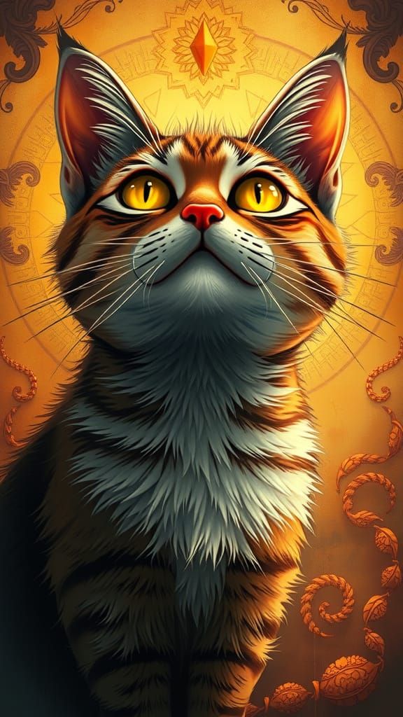Mystical Feline Contemplation in Whimsical Surrealism