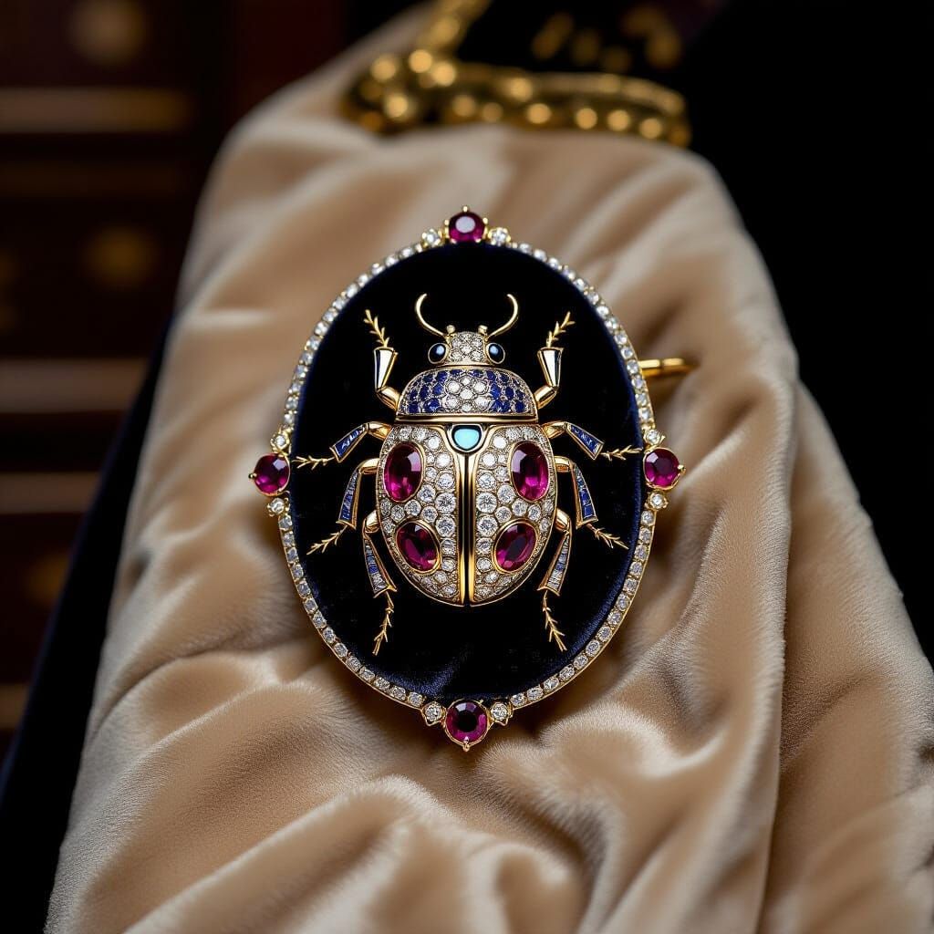 Antique Scarab Beetle Brooch in Art Nouveau Style