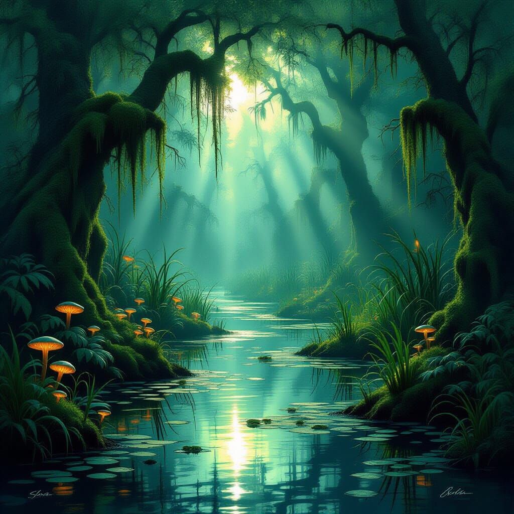 Mysterious Swamp Landscape in Dark Fantasy Style
