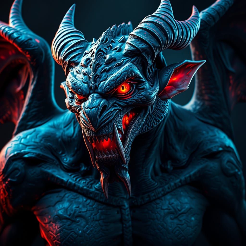 Cyberpunk Gargoyle Portrait in Triadic Colors