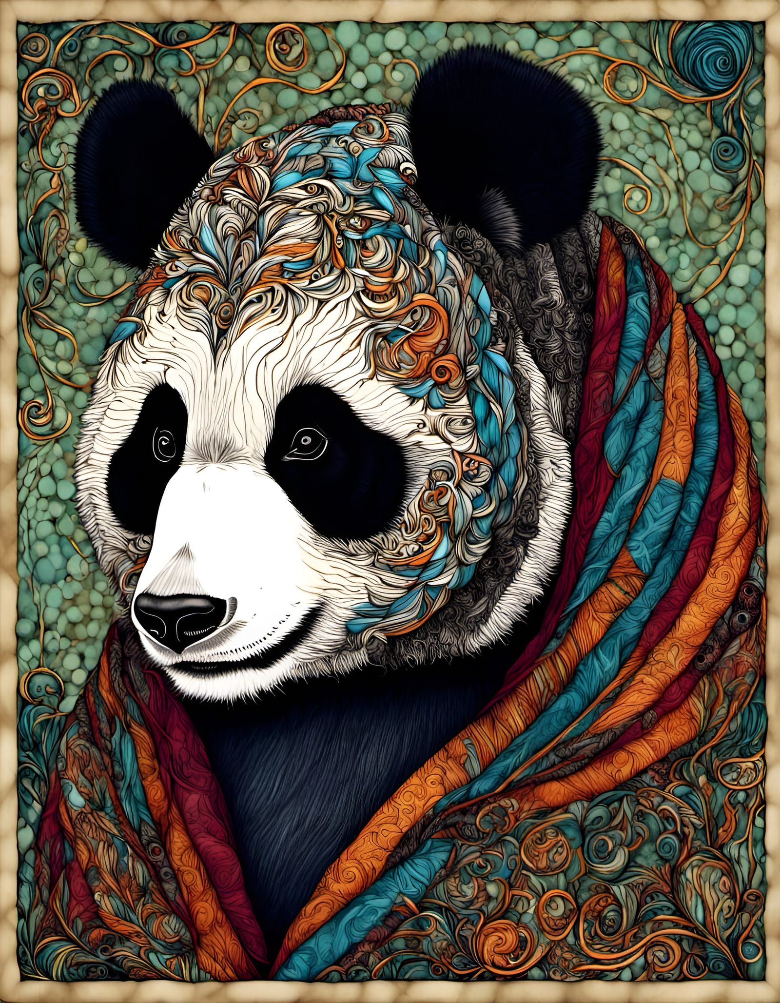 Zentangle Panda Portrait in Rich Colors